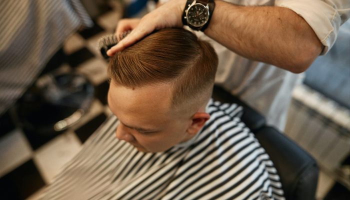 Top shot of a man getting a haircut